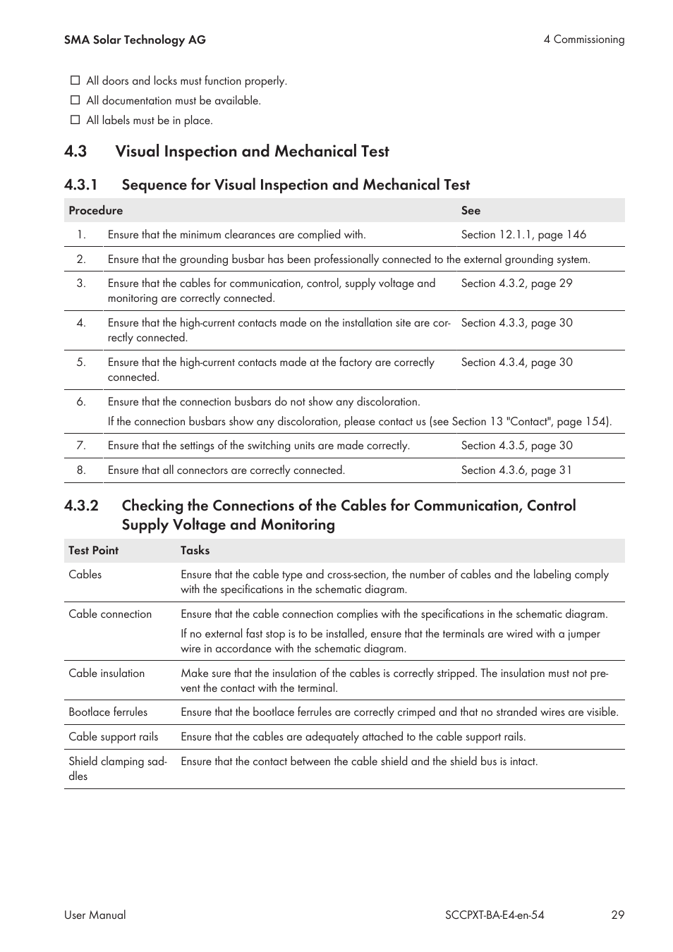 3 visual inspection and mechanical test, Visual inspection and mechanical test, Sequence for visual inspection and mechanical test | SMA SC 500CP XT User Manual | Page 29 / 158