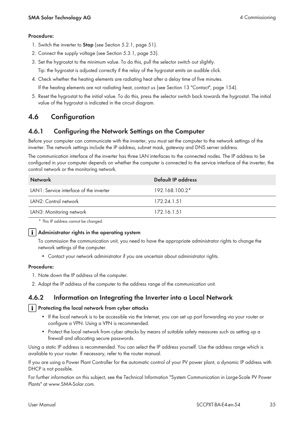 6 configuration, 1 configuring the network settings on the computer, Configuration | Configuring the network settings on the computer | SMA SC 500CP XT User Manual | Page 35 / 158