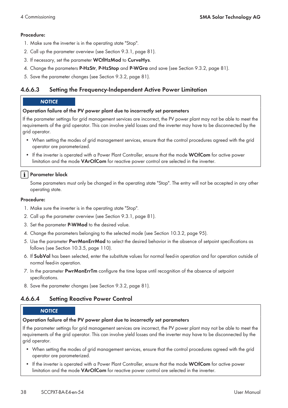 4 setting reactive power control, Setting reactive power control | SMA SC 500CP XT User Manual | Page 38 / 158