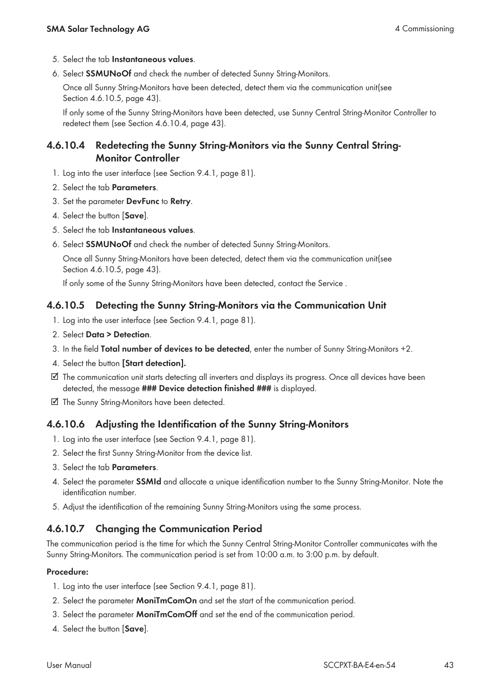 7 changing the communication period | SMA SC 500CP XT User Manual | Page 43 / 158