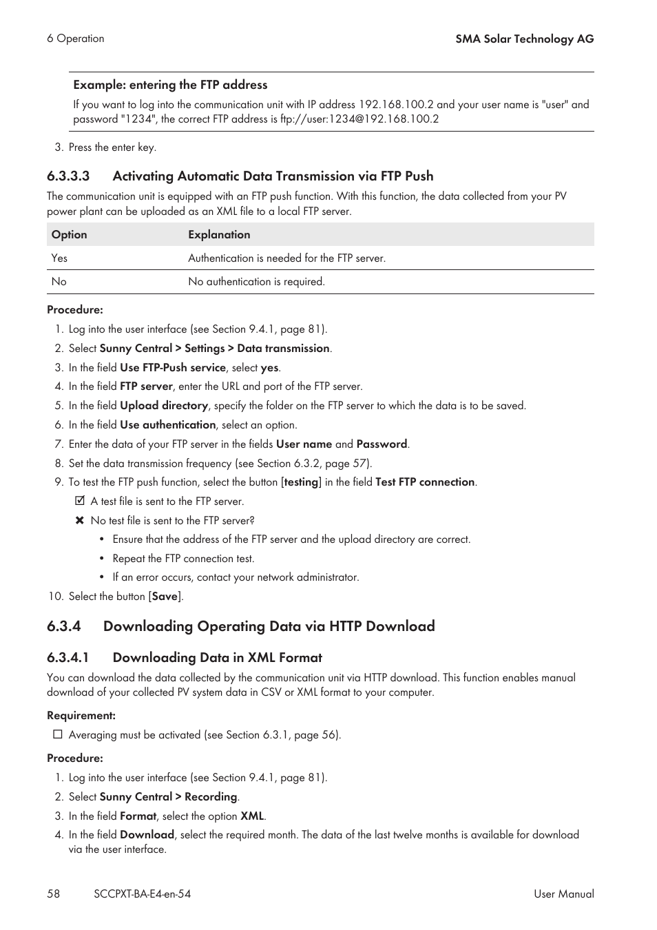 4 downloading operating data via http download, 1 downloading data in xml format, Downloading operating data via http download | Downloading data in xml format | SMA SC 500CP XT User Manual | Page 58 / 158