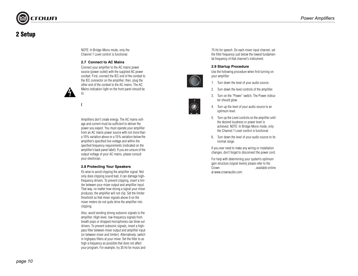 2 setup | Crown Audio Xs500 User Manual | Page 10 / 28