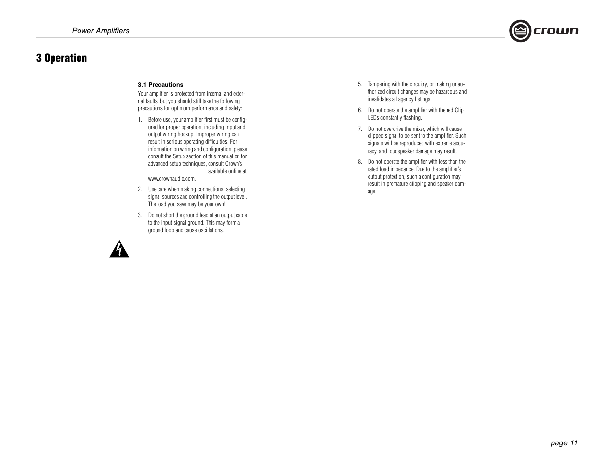 3 operation | Crown Audio Xs500 User Manual | Page 11 / 28