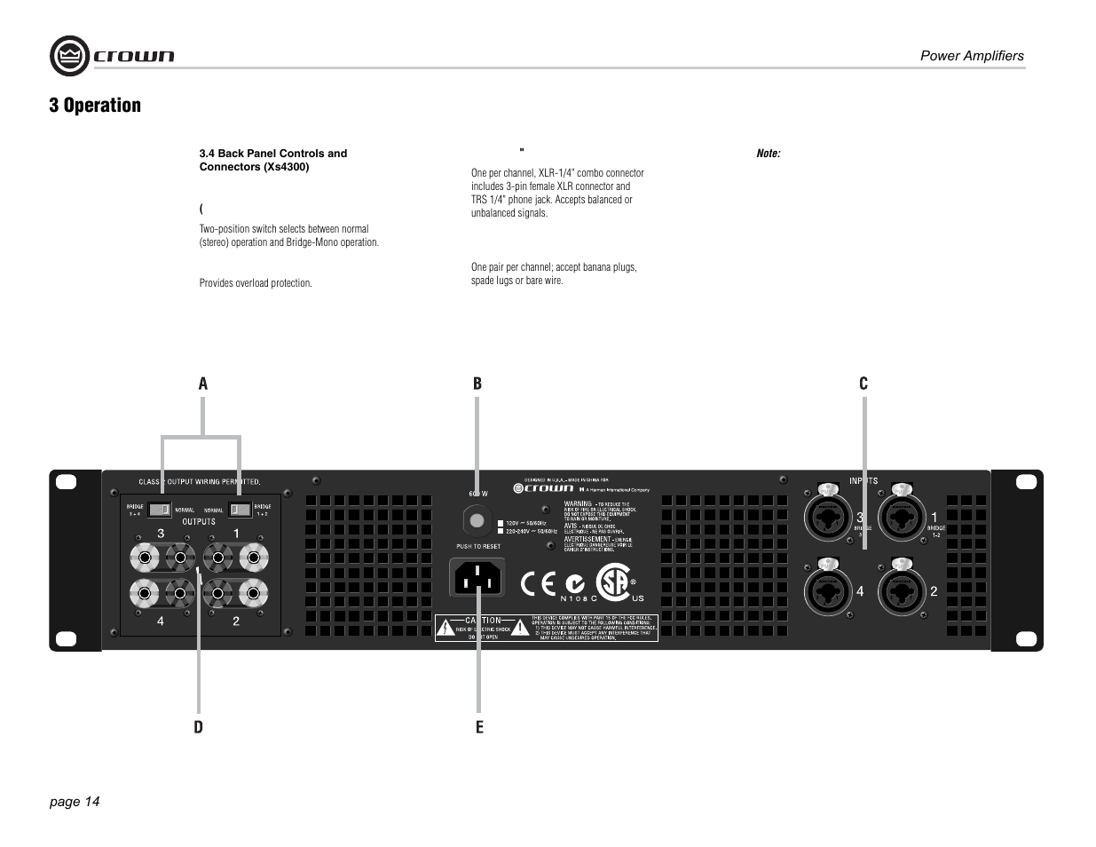 3 operation | Crown Audio Xs500 User Manual | Page 14 / 28