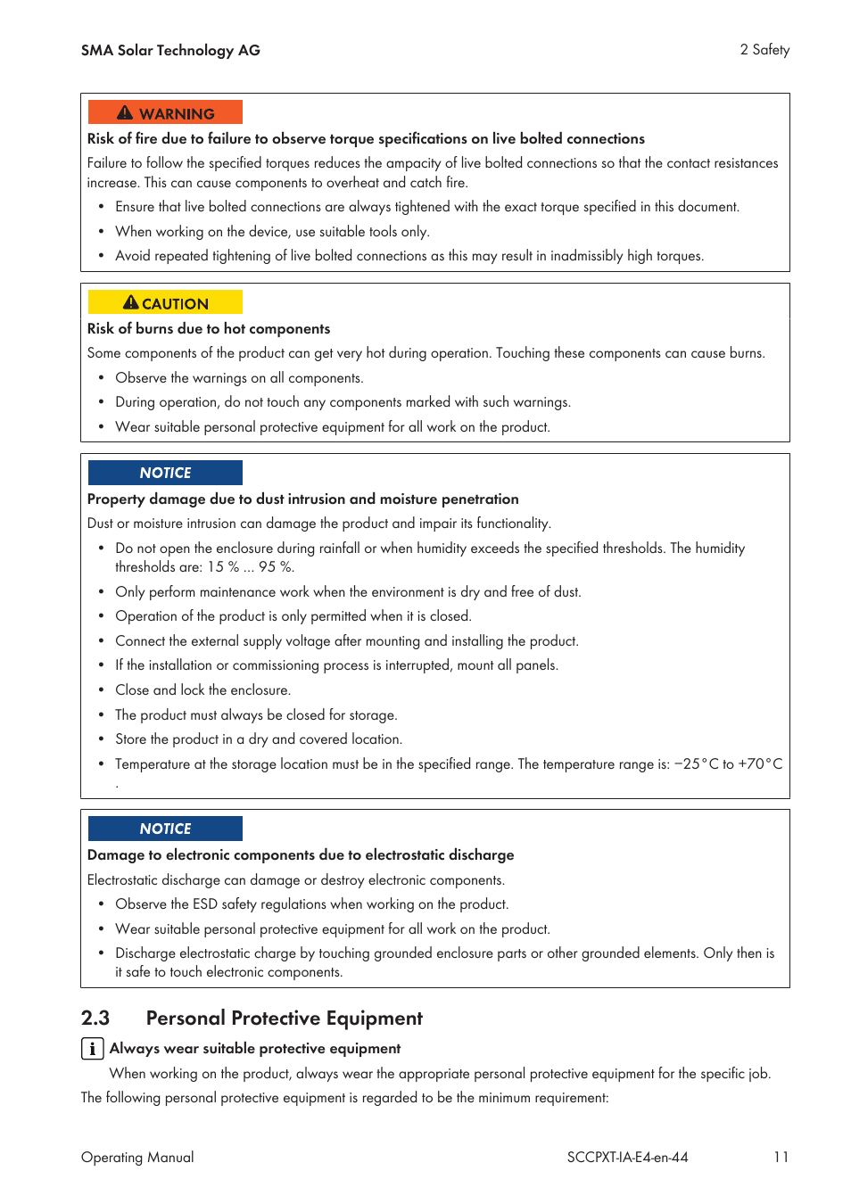 3 personal protective equipment, Personal protective equipment | SMA SC 500CP XT Installation User Manual | Page 11 / 82