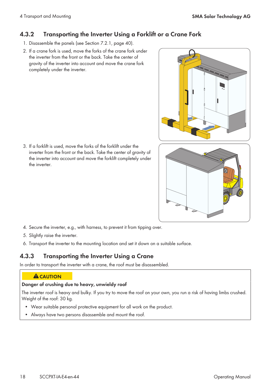 3 transporting the inverter using a crane, Transporting the inverter using a crane | SMA SC 500CP XT Installation User Manual | Page 18 / 82