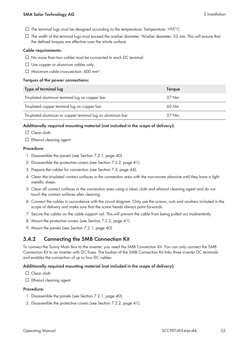 2 connecting the smb connection kit, Connecting the smb connection kit | SMA SC 500CP XT Installation User Manual | Page 25 / 82