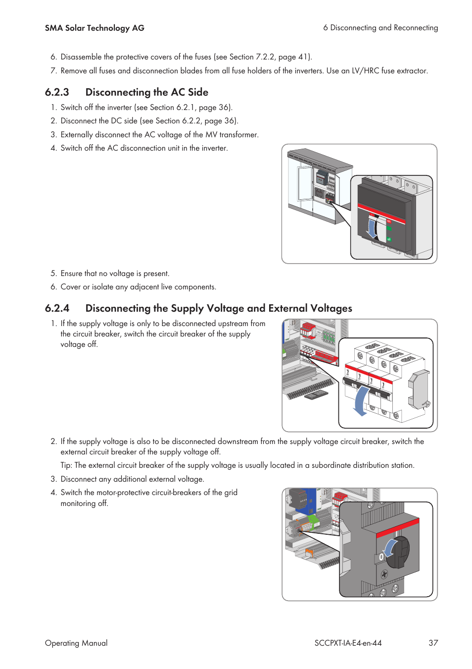 3 disconnecting the ac side, Disconnecting the ac side | SMA SC 500CP XT Installation User Manual | Page 37 / 82