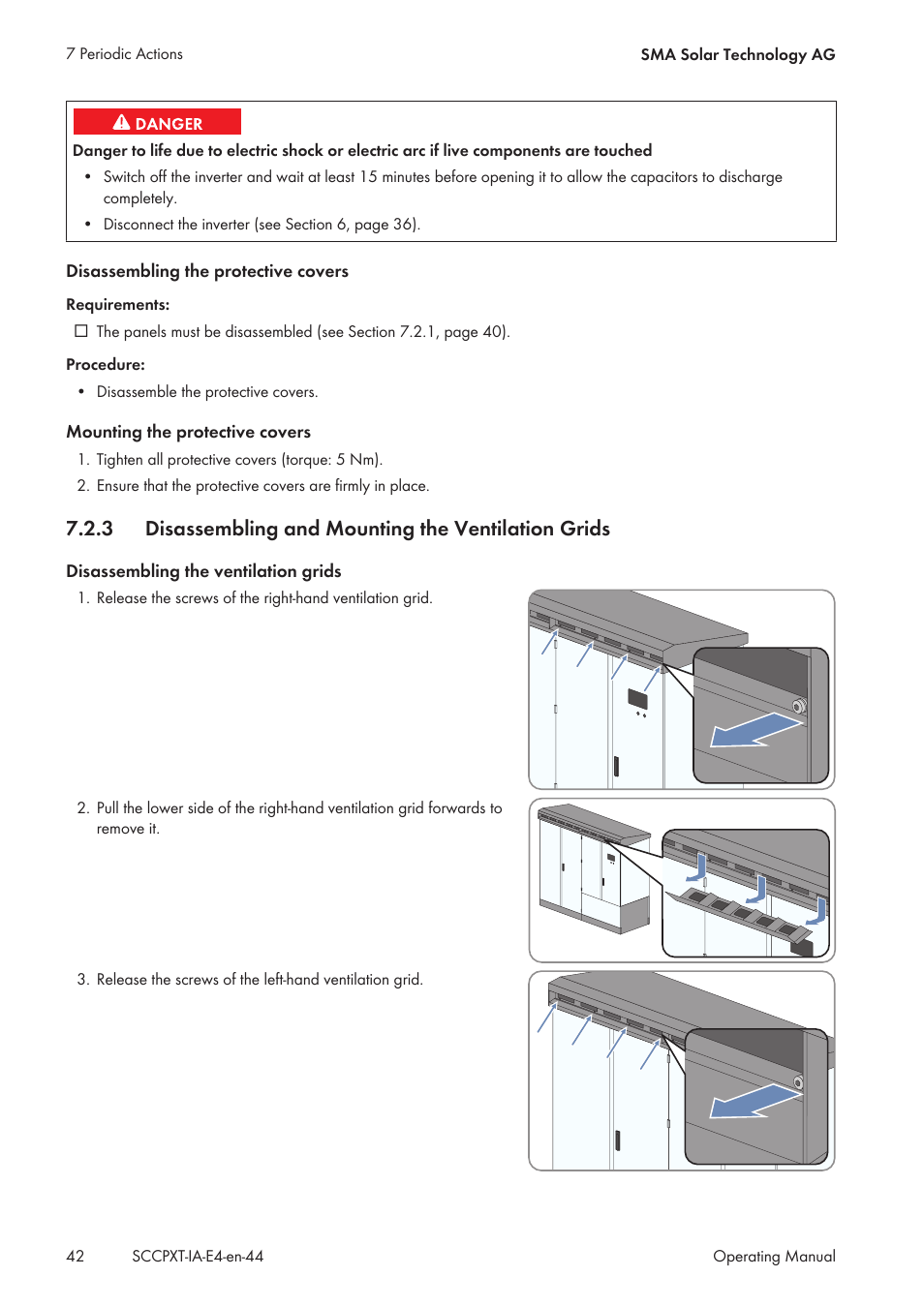 3 disassembling and mounting the ventilation grids, Disassembling and mounting the ventilation grids | SMA SC 500CP XT Installation User Manual | Page 42 / 82