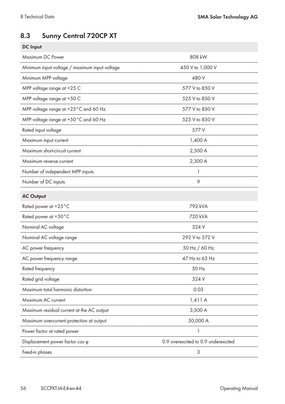 3 sunny central 720cp xt, Sunny central 720cp xt | SMA SC 500CP XT Installation User Manual | Page 56 / 82