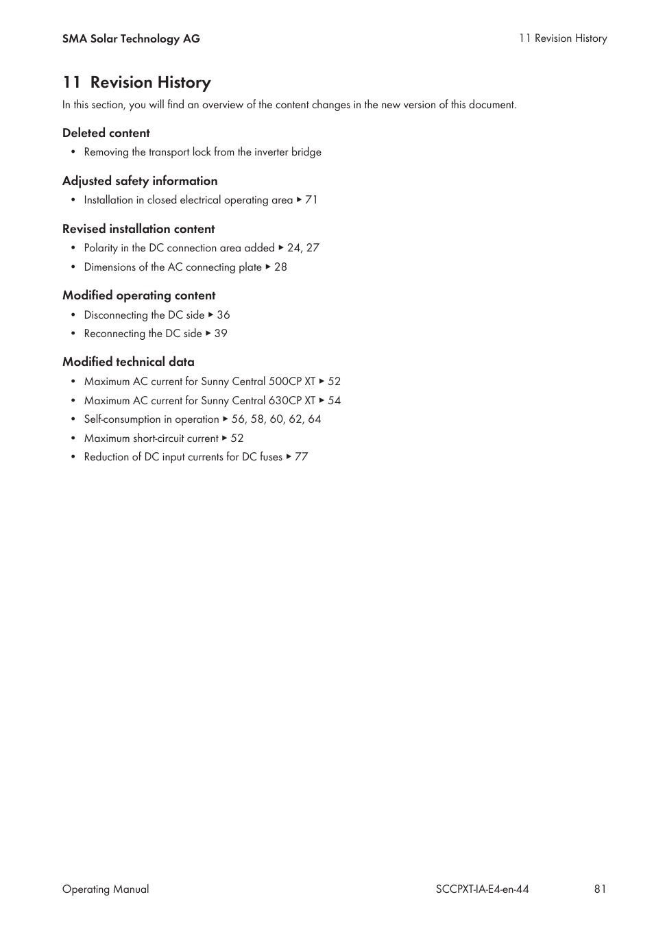 11 revision history | SMA SC 500CP XT Installation User Manual | Page 81 / 82