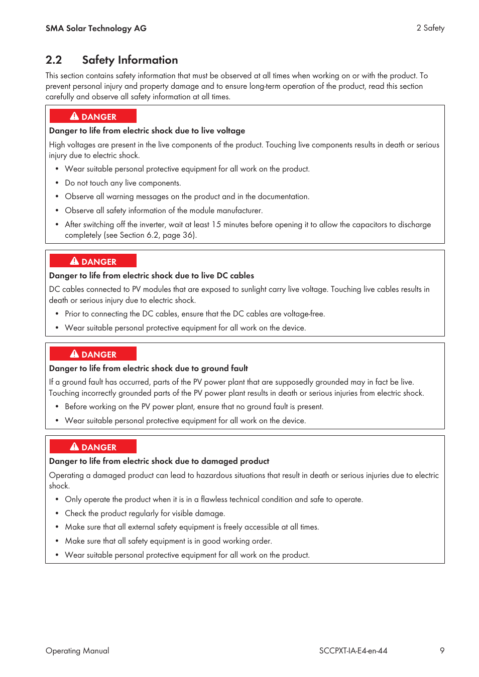 2 safety information, Safety information | SMA SC 500CP XT Installation User Manual | Page 9 / 82