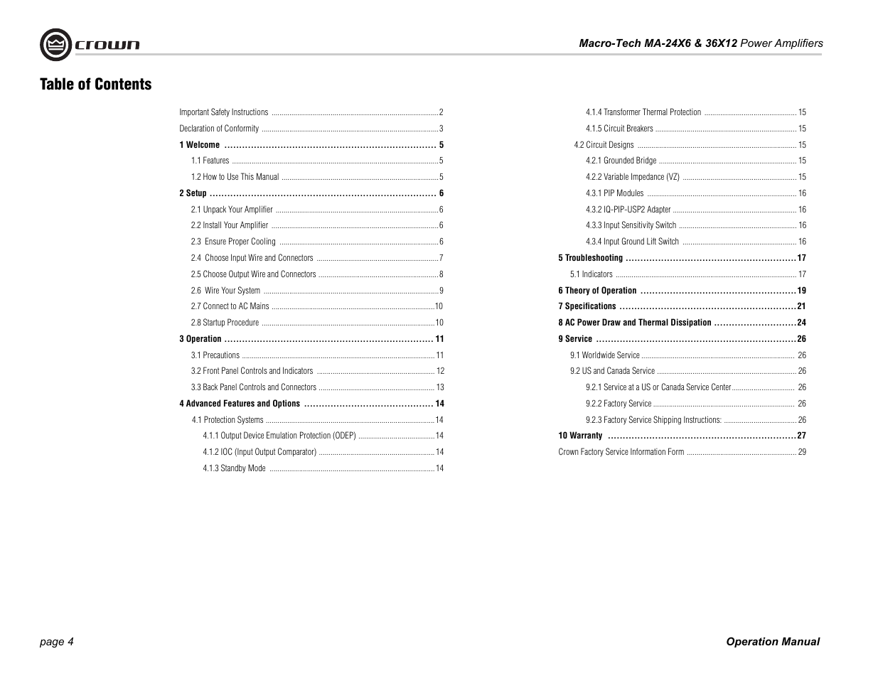 Crown Audio MA-36X12 User Manual | Page 4 / 32