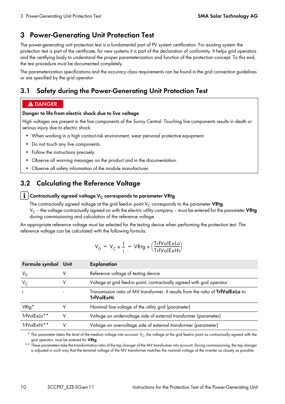 3 power-generating unit protection test, 2 calculating the reference voltage | SMA SC 500CP XT Service Manual User Manual | Page 10 / 18