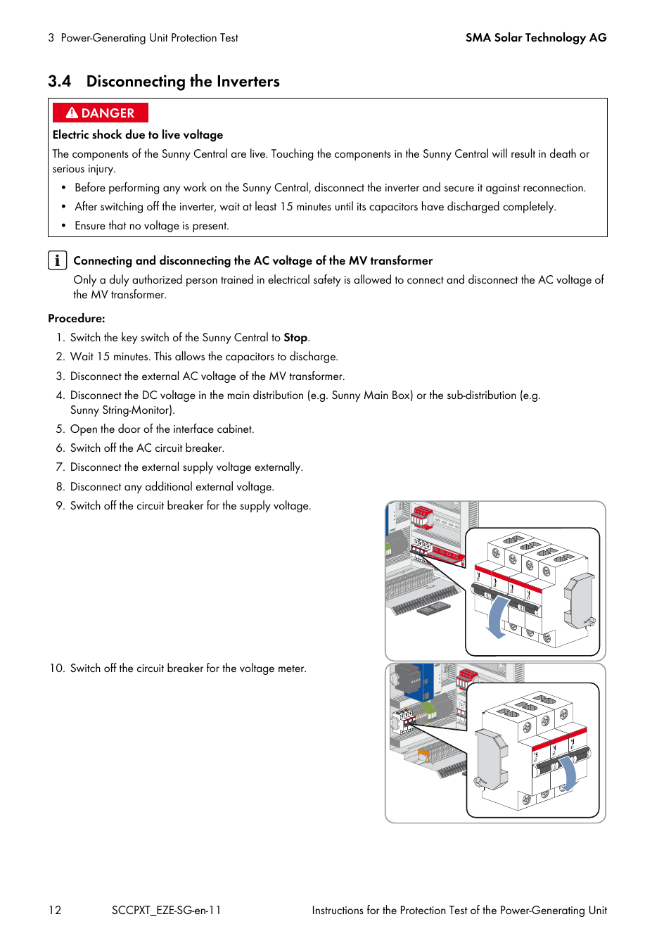 4 disconnecting the inverters | SMA SC 500CP XT Service Manual User Manual | Page 12 / 18