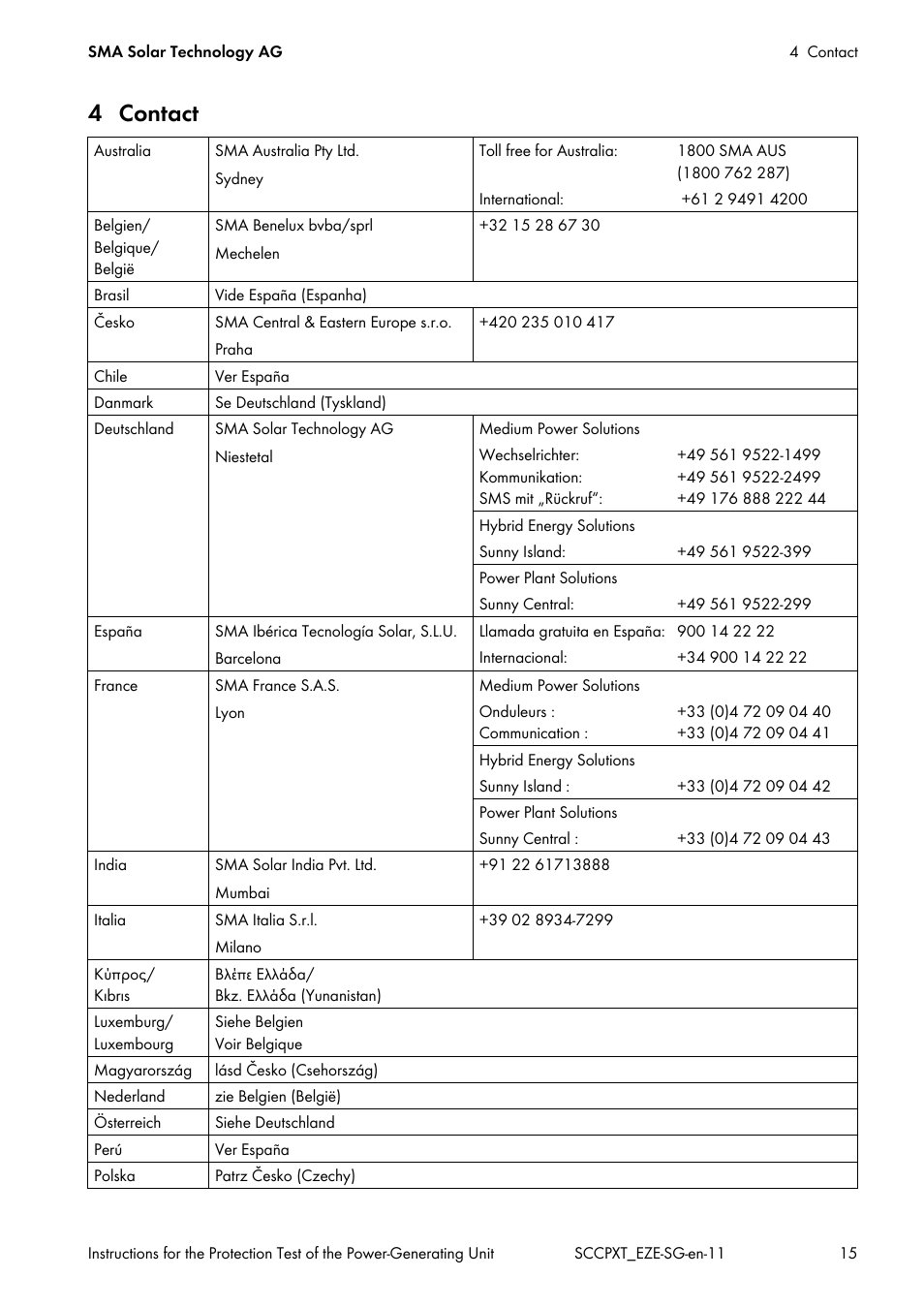 4 contact | SMA SC 500CP XT Service Manual User Manual | Page 15 / 18