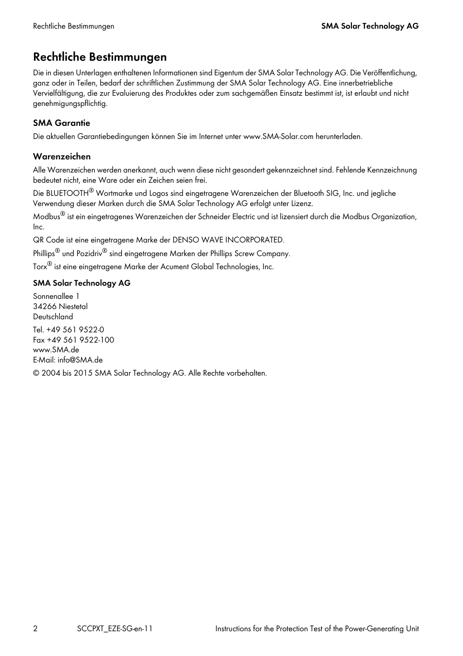 Rechtliche bestimmungen | SMA SC 500CP XT Service Manual User Manual | Page 2 / 18