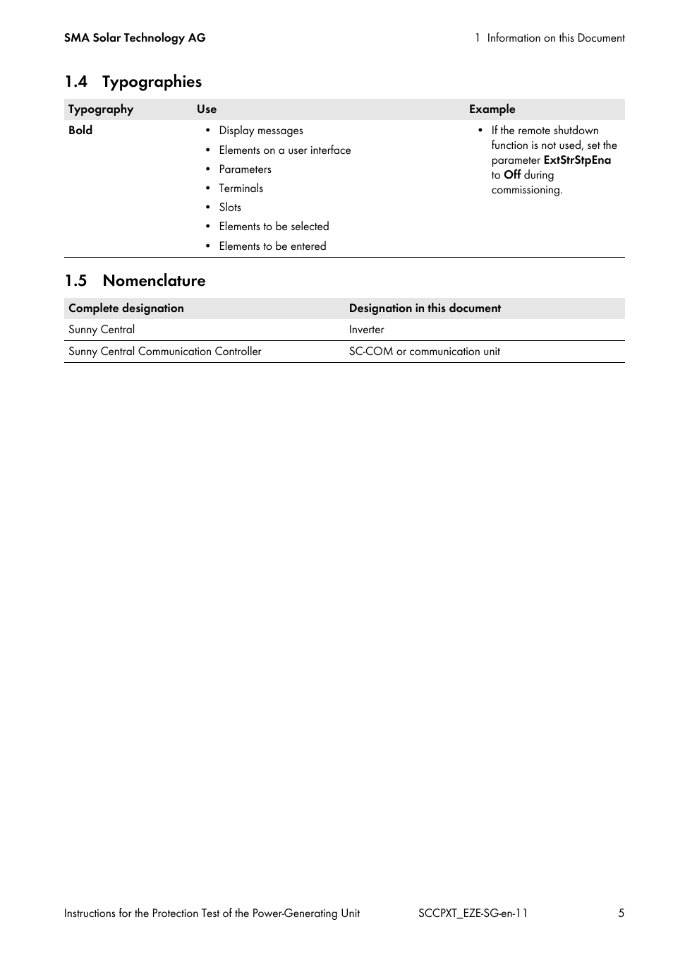 4 typographies, 5 nomenclature, 4 typographies 1.5 nomenclature | SMA SC 500CP XT Service Manual User Manual | Page 5 / 18