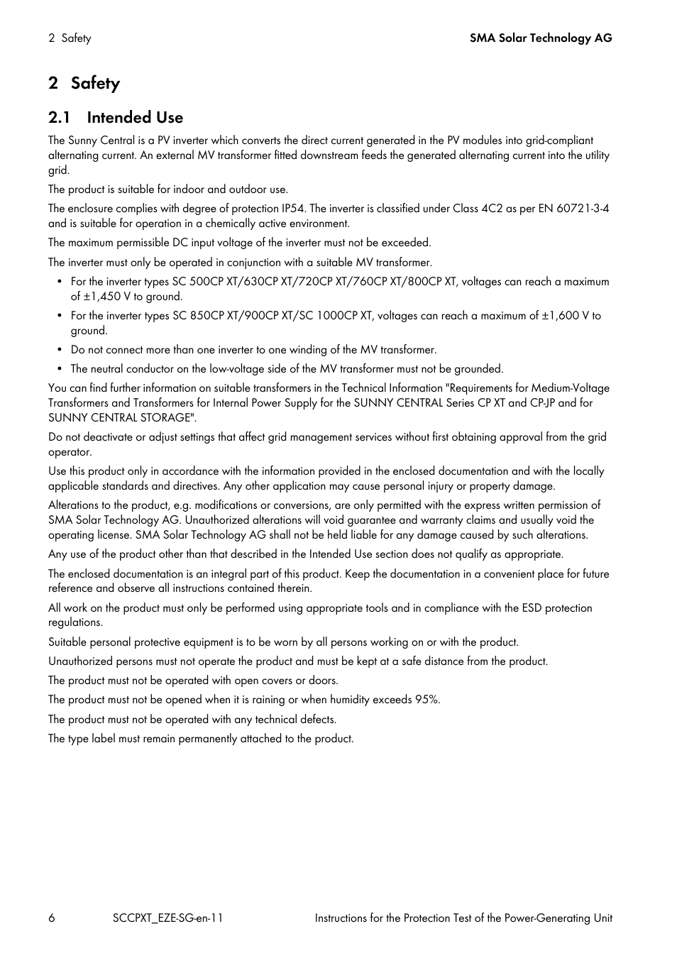 2 safety, 1 intended use | SMA SC 500CP XT Service Manual User Manual | Page 6 / 18