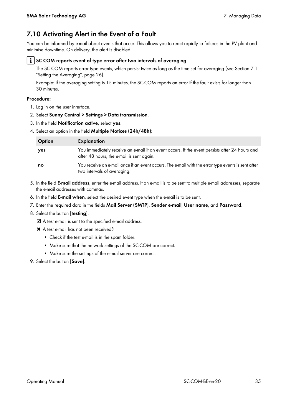 10 activating alert in the event of a fault | SMA SC-COM User Manual | Page 35 / 48