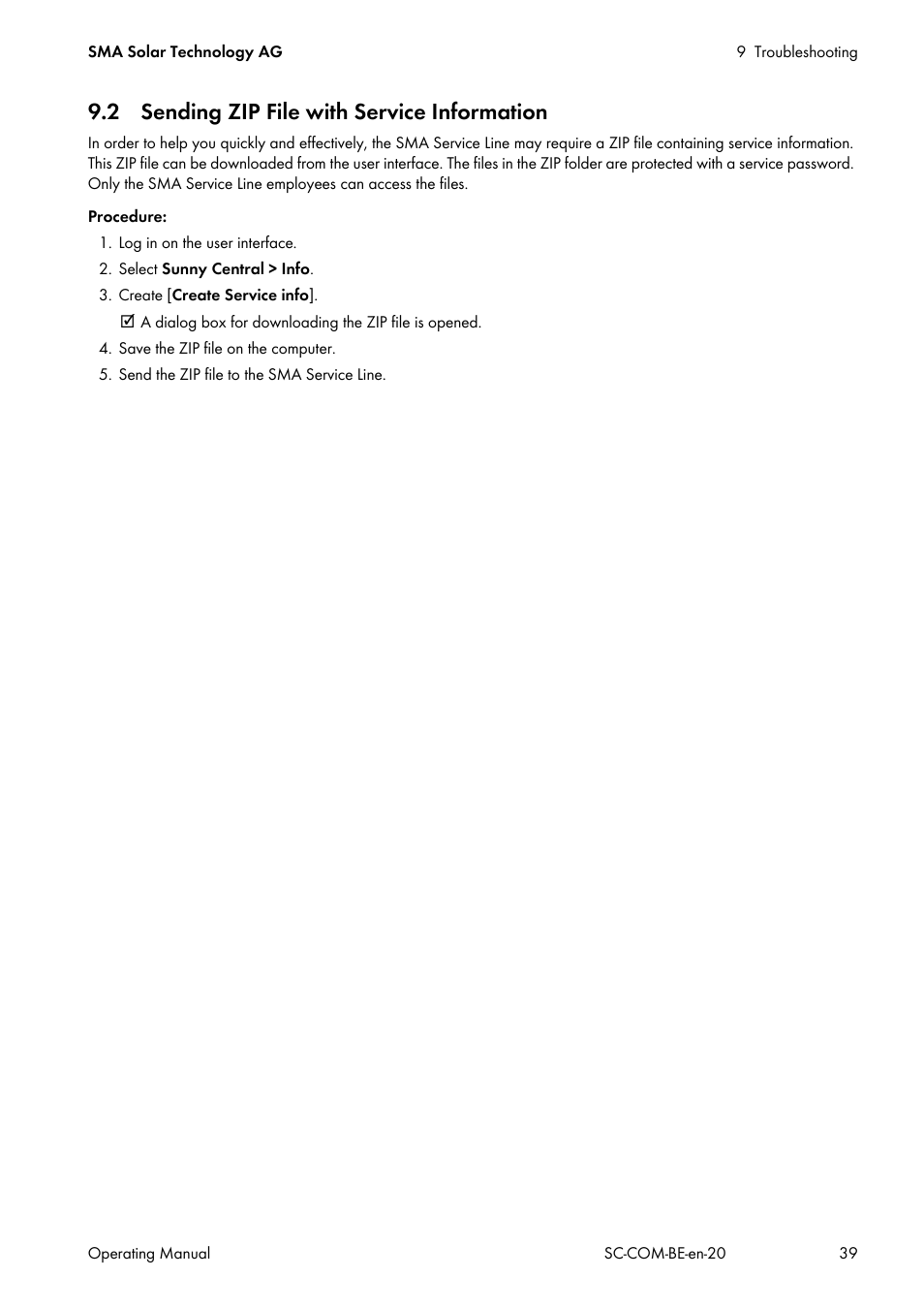 2 sending zip file with service information | SMA SC-COM User Manual | Page 39 / 48