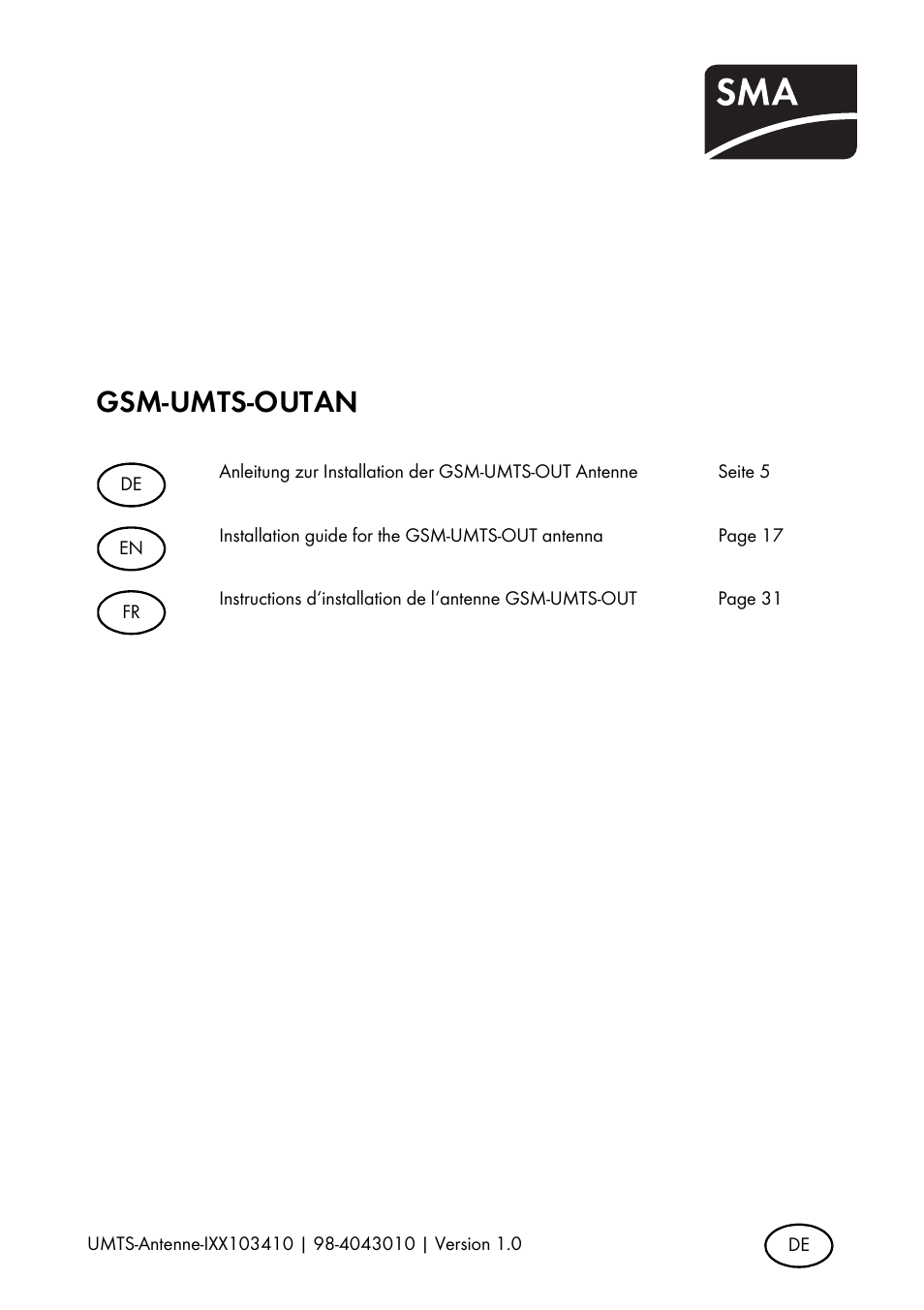 SMA GSM-UMTS-OUTAN User Manual | 40 pages