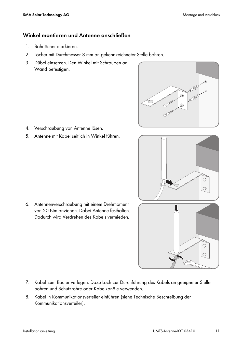 Winkel montieren und antenne anschließen | SMA GSM-UMTS-OUTAN User Manual | Page 11 / 40