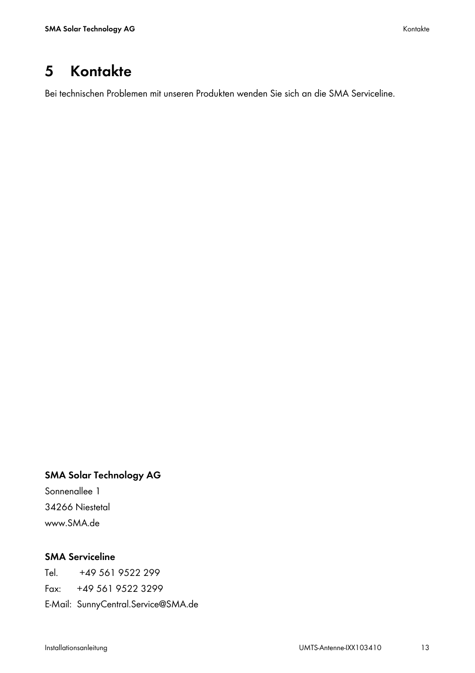 5 kontakte, Kontakte | SMA GSM-UMTS-OUTAN User Manual | Page 13 / 40