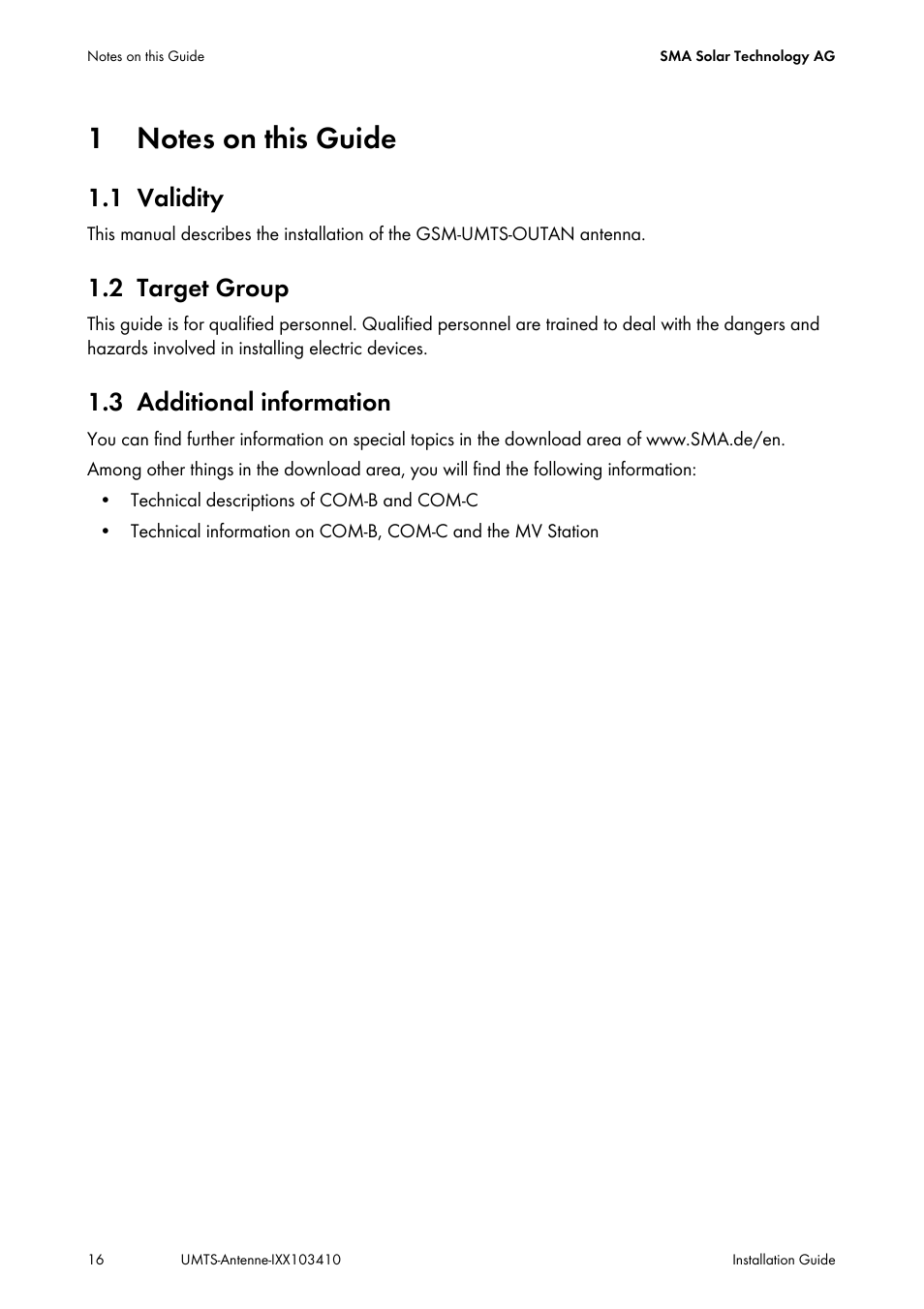 SMA GSM-UMTS-OUTAN User Manual | Page 16 / 40