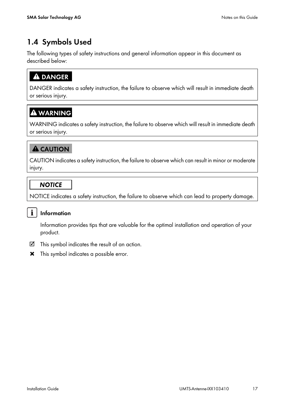 4 symbols used, Symbols used | SMA GSM-UMTS-OUTAN User Manual | Page 17 / 40