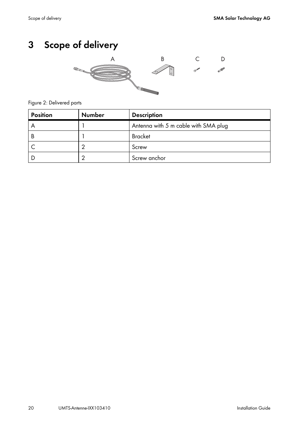 3 scope of delivery, Scope of delivery | SMA GSM-UMTS-OUTAN User Manual | Page 20 / 40