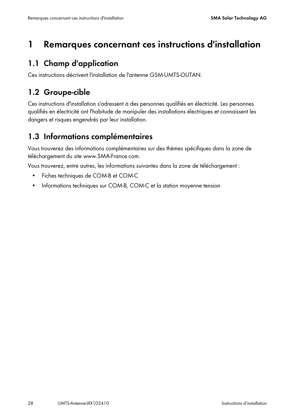 1 champ d'application, 2 groupe-cible, 3 informations complémentaires | Champ d'application, Groupe-cible, Informations complémentaires | SMA GSM-UMTS-OUTAN User Manual | Page 28 / 40