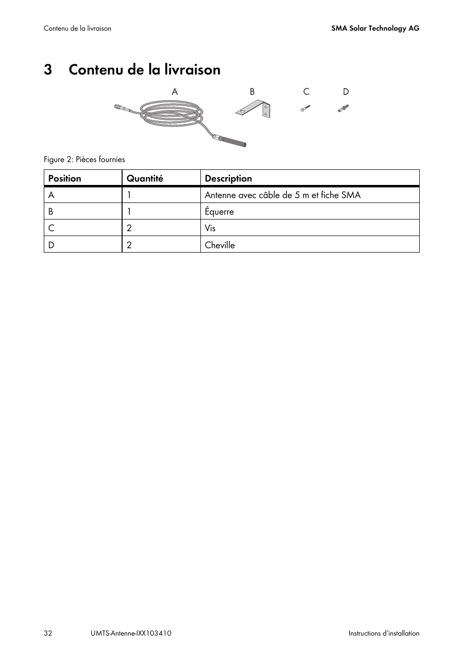 3 contenu de la livraison, Contenu de la livraison | SMA GSM-UMTS-OUTAN User Manual | Page 32 / 40