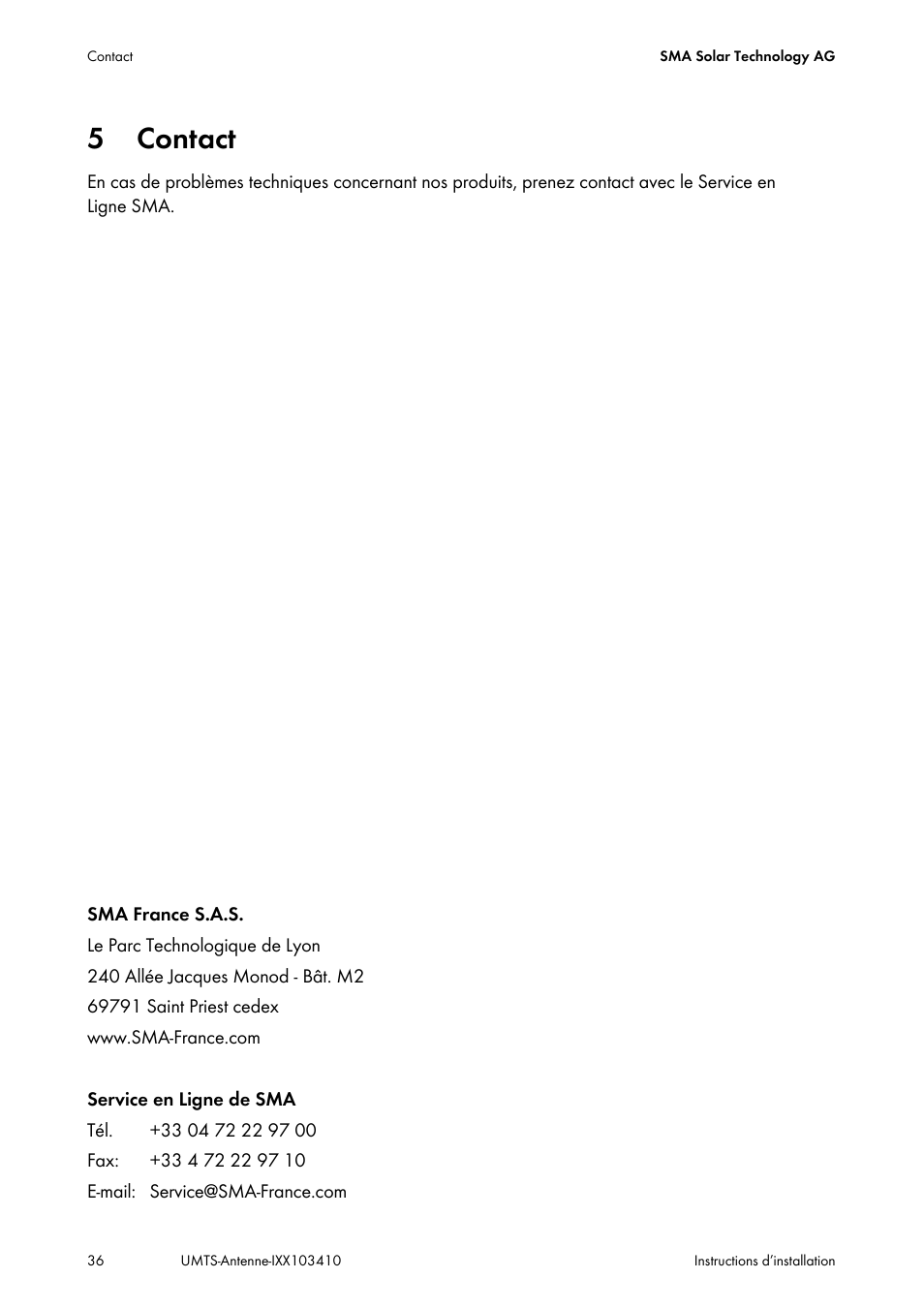 5 contact, Contact | SMA GSM-UMTS-OUTAN User Manual | Page 36 / 40