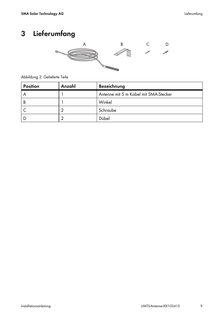 3 lieferumfang, Lieferumfang | SMA GSM-UMTS-OUTAN User Manual | Page 9 / 40