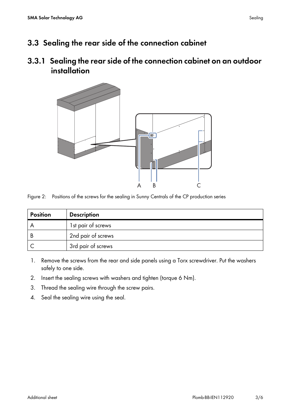 3 sealing the rear side of the connection cabinet | SMA SC CP User Manual | Page 3 / 6