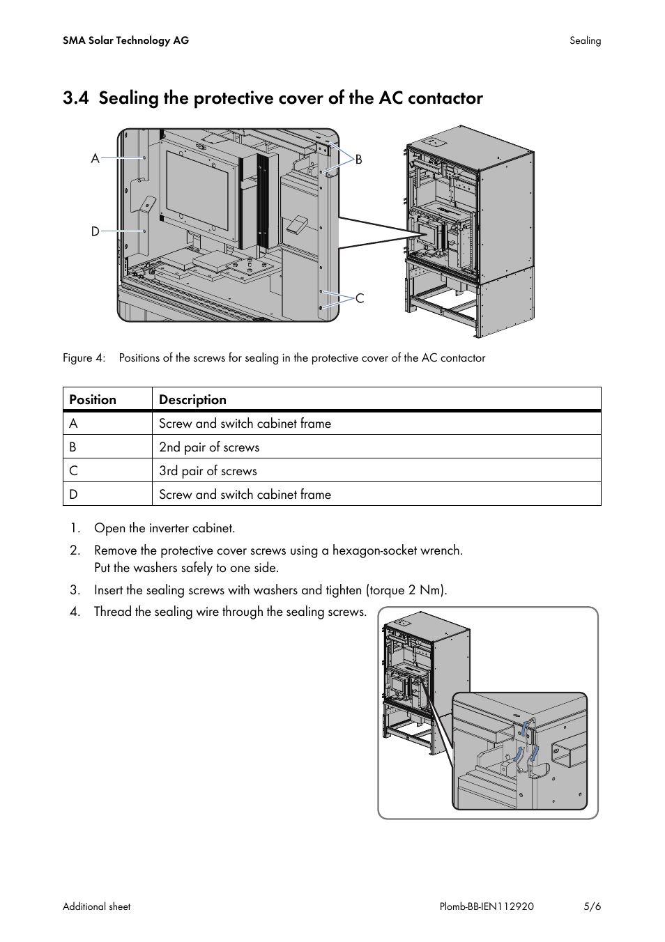 4 sealing the protective cover of the ac contactor | SMA SC CP User Manual | Page 5 / 6