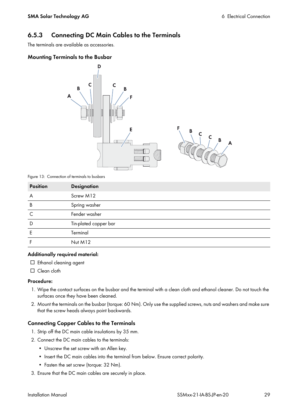 3 connecting dc main cables to the terminals | SMA SSM8-21-BS User Manual | Page 29 / 60