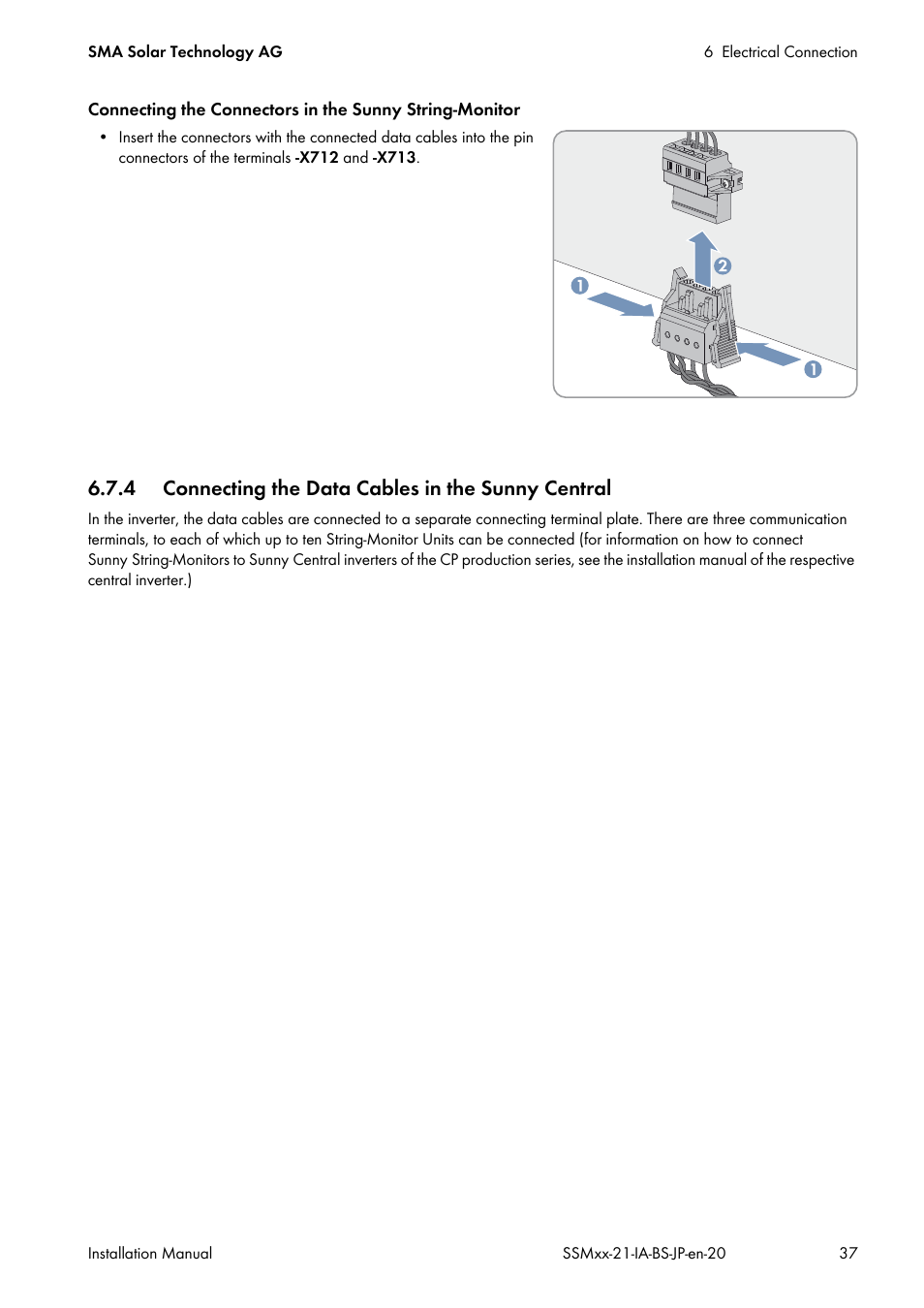 4 connecting the data cables in the sunny central | SMA SSM8-21-BS User Manual | Page 37 / 60