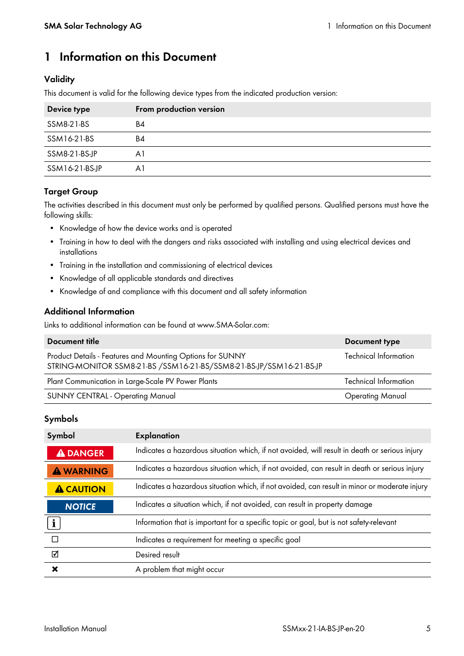 1 information on this document | SMA SSM8-21-BS User Manual | Page 5 / 60