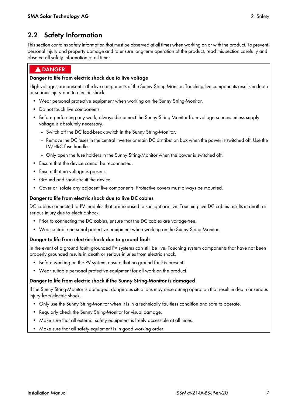 2 safety information | SMA SSM8-21-BS User Manual | Page 7 / 60