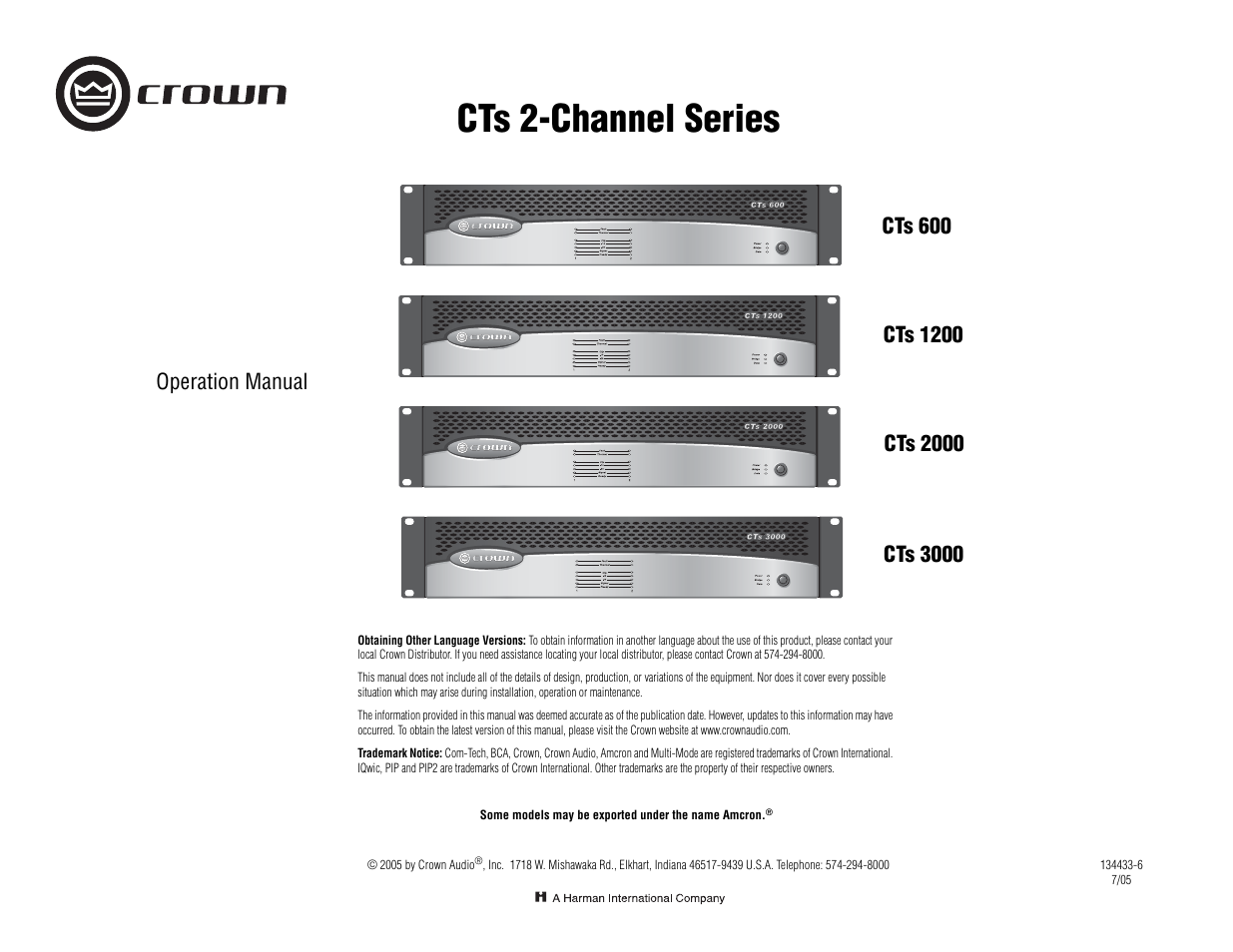 Crown Audio CTs 600 User Manual | 32 pages