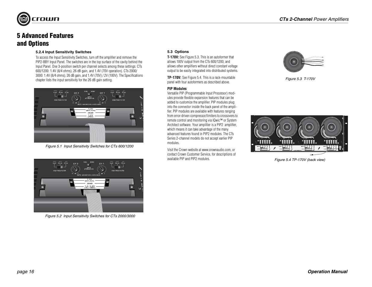 5 advanced features and options | Crown Audio CTs 600 User Manual | Page 16 / 32