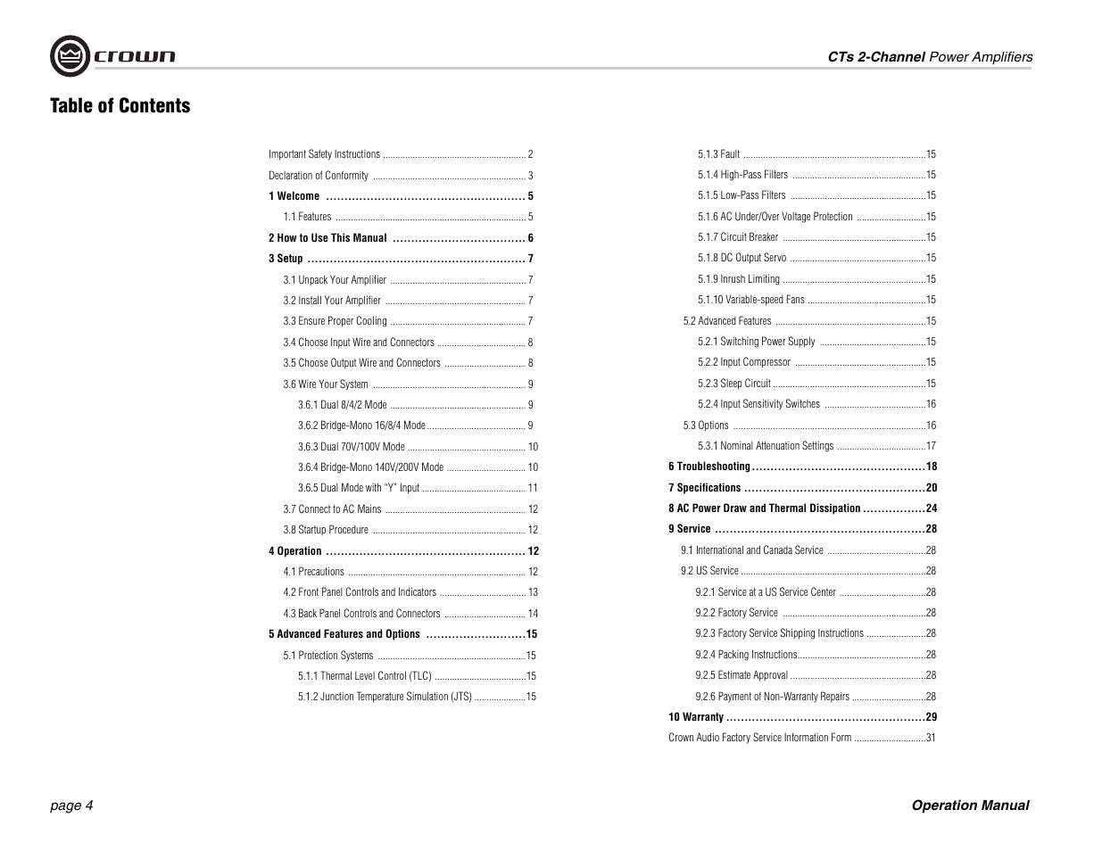 Crown Audio CTs 600 User Manual | Page 4 / 32