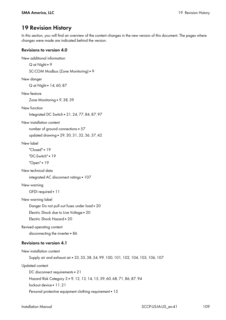 19 revision history | SMA SC 500CP-US User Manual | Page 109 / 112