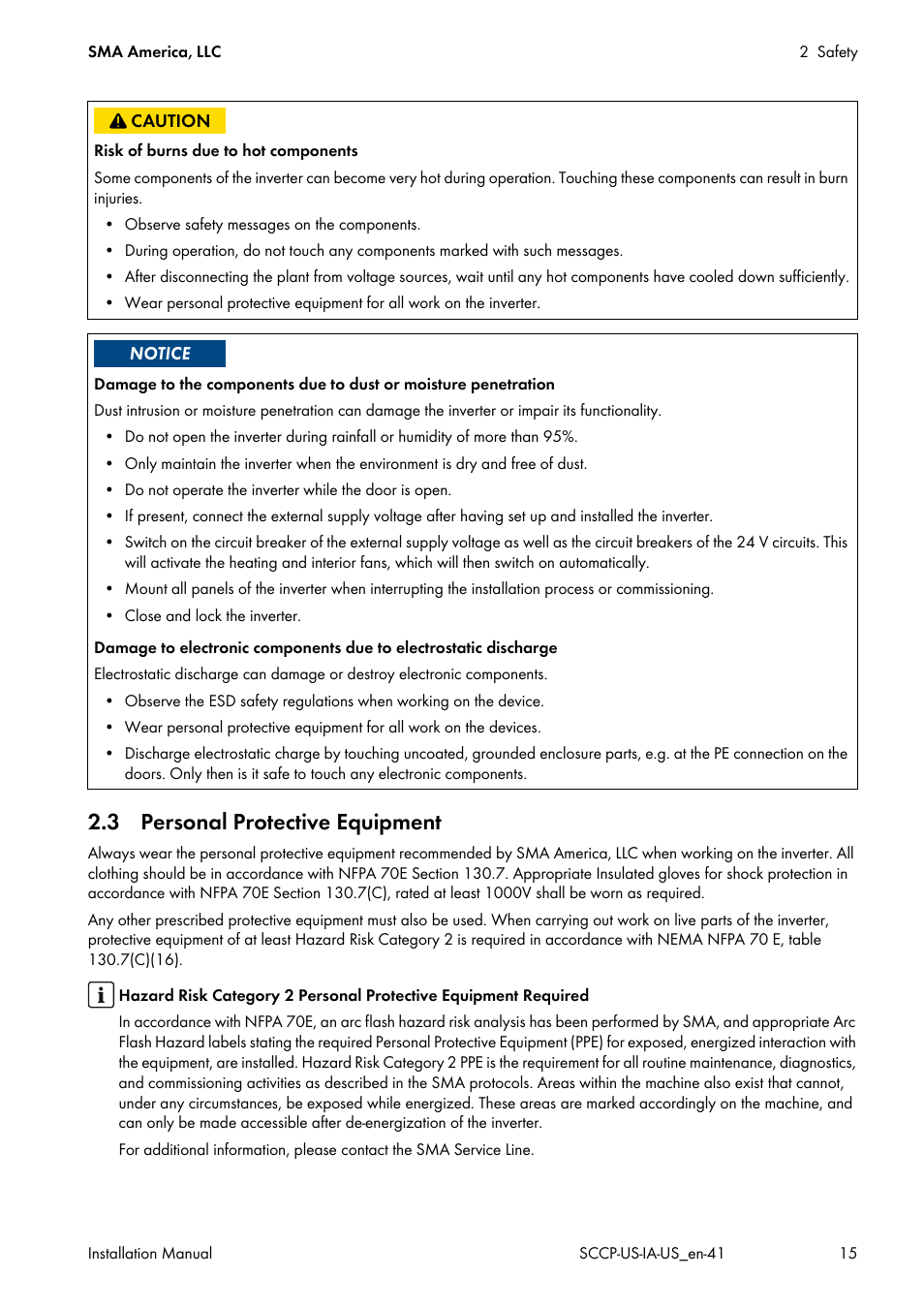 3 personal protective equipment | SMA SC 500CP-US User Manual | Page 15 / 112