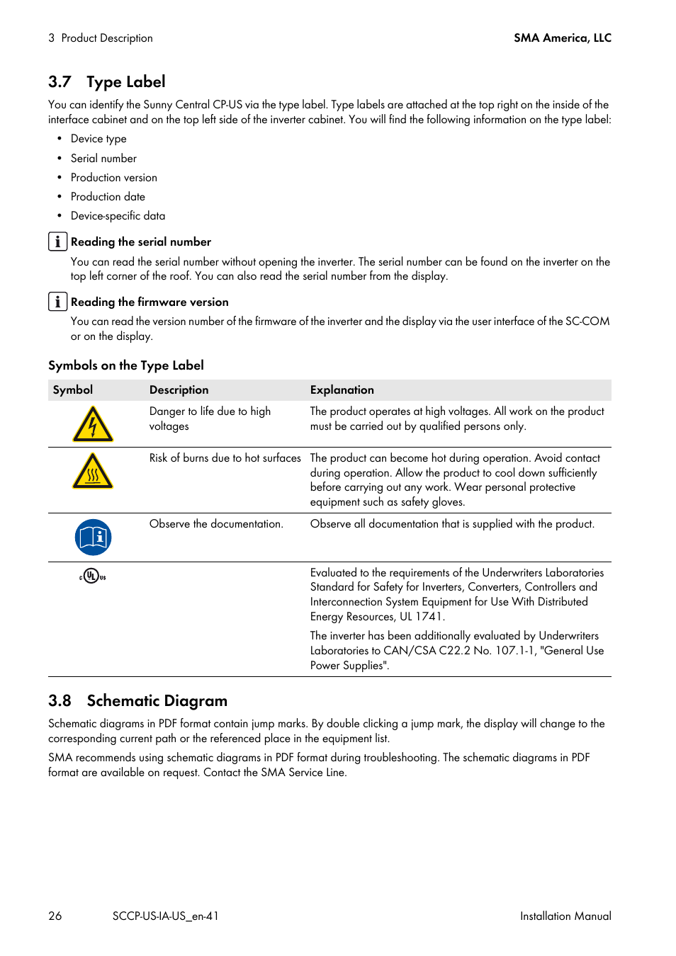 7 type label, 8 schematic diagram, 7 type label 3.8 schematic diagram | SMA SC 500CP-US User Manual | Page 26 / 112