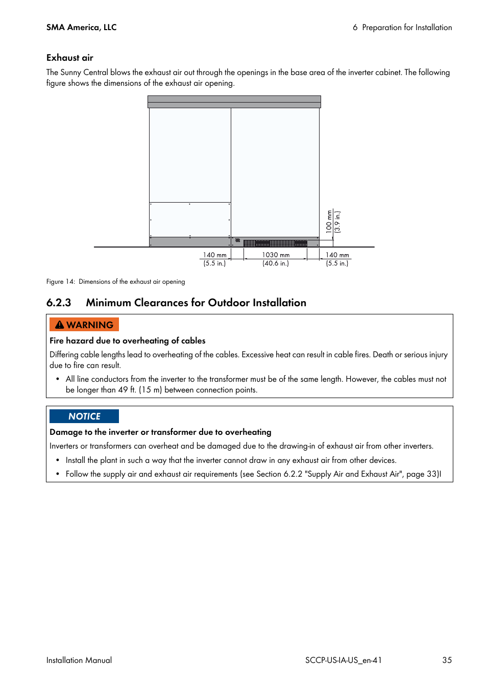 3 minimum clearances for outdoor installation | SMA SC 500CP-US User Manual | Page 35 / 112