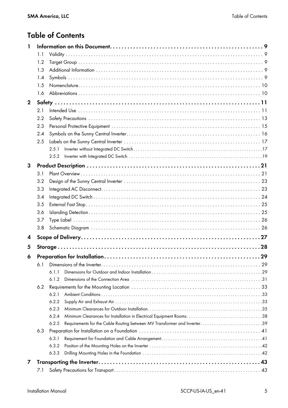 SMA SC 500CP-US User Manual | Page 5 / 112