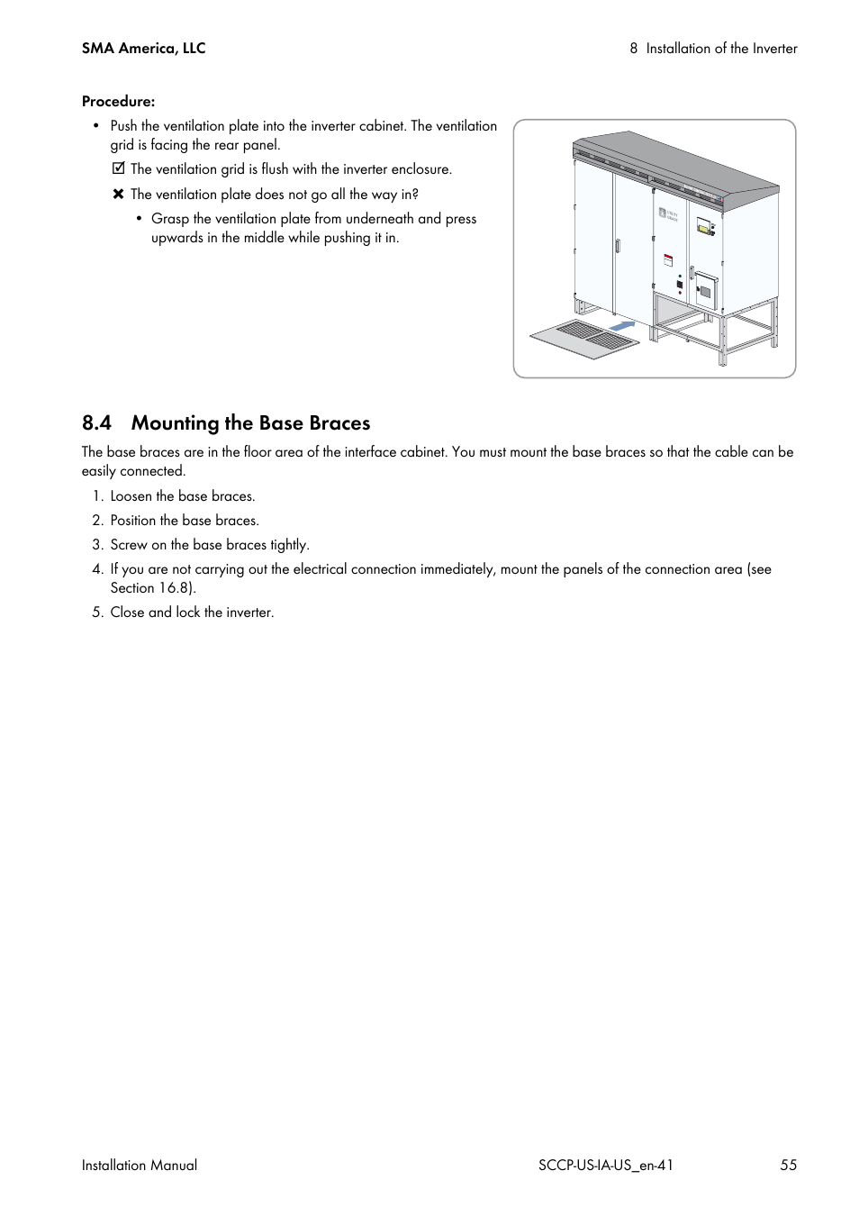 4 mounting the base braces | SMA SC 500CP-US User Manual | Page 55 / 112